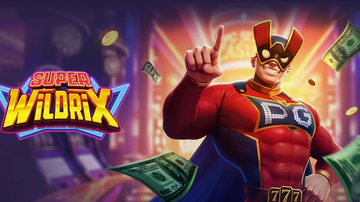 Interface do jogo Super Wildrix com tema de super-herói neon